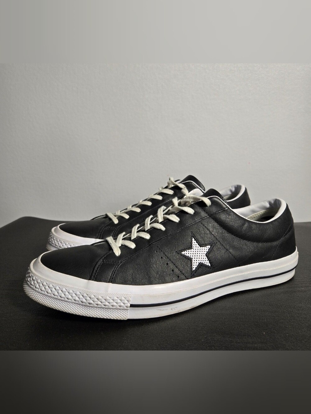 Converse One Star Perforated Leather Sneaker- 158465C - Black Men Size 13